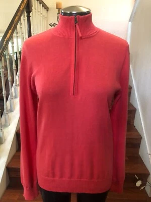 Foxcroft Sweater Women Large Supima Cotton Coral Pullover 1/2 Zip Mock Neck - Image 1 of 4