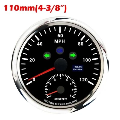 W PRO 110mm GPS Speedometer Tachometer 120 MPH Turn Signal High Beam Waterproof - Image 1 of 4