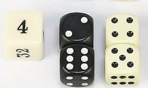 SET DI DADI DA BACKGAMMON AVORIO E NERO1/2" SQ. CON CUBO DI RADDOPPIO - Foto 1 di 1