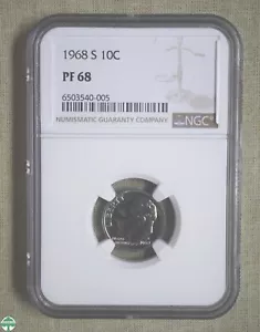 1968-S ROOSEVELT DIME - NGC CERTIFIED - PF 68 - Picture 1 of 2