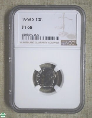 1968-S ROOSEVELT DIME - NGC CERTIFIED - PF 68 - Image 1 of 2