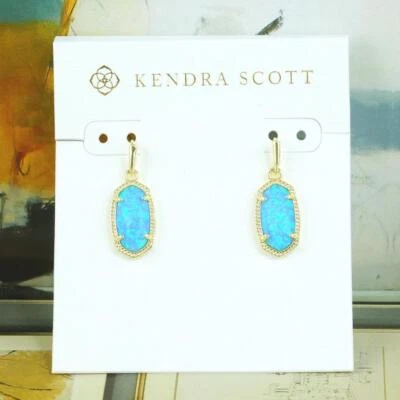 NWOT Kendra Scott Lee Ocean Blue Kyocera Opal Small Drop Earrings Gold Tone - Image 1 of 4