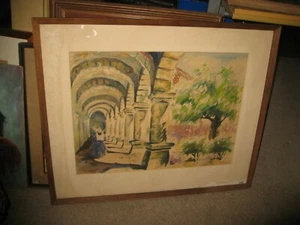 Firmado Gran Acuarela Iglesia Paisaje Monja por José Solari Hermosilla 1946 Perú - Imagen 1 de 7