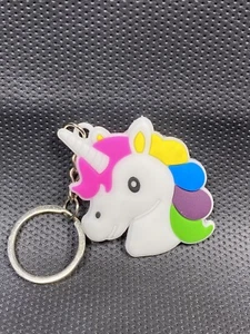 Cute Rainbow Unicorn Head Animal Keychain Pendant Soft Rubber Key Tag Ring - Picture 1 of 2