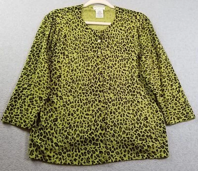 Cárdigan suéter blanco ciervo para mujer extra grande XL estampado de leopardo manga 3/4 elástico Foto 1 de 4