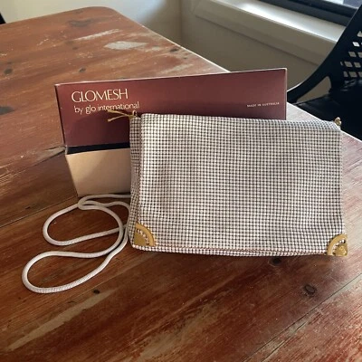 Bolso Glomesh vintage 1970 80 cadena blanca holgada en caja espejo original australiano Foto 1 de 4