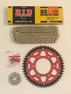 Kit de roda dentada traseira dianteira e vermelha corrente resistente dourada DID Yamaha MT-125 YZF-R125 - Imagem 1 de 2