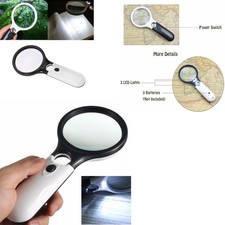 Handheld 45X Magnifier Reading Magnifying Glass Jewelry Loupe With 3 LED Light