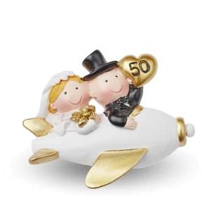 Goldpaar im Flugzeug Goldene Hochzeit Dekofigur Goldhochzeit Figur 50 Jahre 2D - Bild 1 von 2