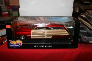 Hot Wheels 1950 Merc Mercury Woodie Wagon Hot Rod & Surfboard 1:18 Diecast NEW - Picture 1 of 4