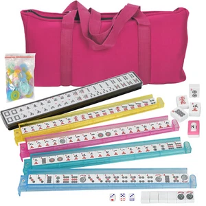 American Mahjong Set 166 Tiles 4 All-in-One Rack/Pushers w/ Red Bag Full Size  - Picture 1 of 24