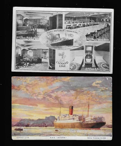 Vintage Cunard Line RMS ANTONIA Pair of Old Postcards Unposted Faulty - Bild 1 von 2