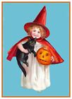 Victorian Halloween #17 Child Witch Pumpkin Cat Counted Cross Stitch Pattern