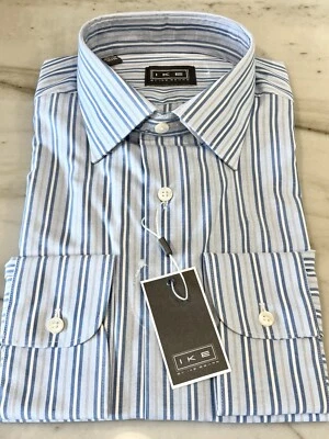 CAMISA IKE BEHAR HOMBRE NUEVA CON ETIQUETAS Talla 15.5 34 35 Ajuste Regular Azul Algodón Rayas Foto 1 de 4