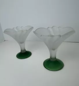 PAIR/2 ITALIAN VTG STREGA ICE CREAM FROSTED GLASS CUPS FANCY TULIP - Picture 1 of 6