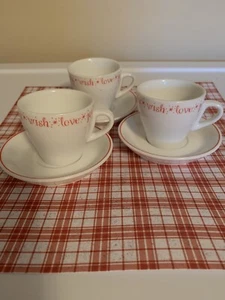 Starbucks 3er Set Demitasse Espressotassen Untertassen 2005 rot/weiß Love Joy Wish - Bild 1 von 12