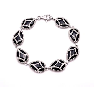 .925 Sterling Silver & Black Onyx 7.5” Bracelet - Picture 1 of 5