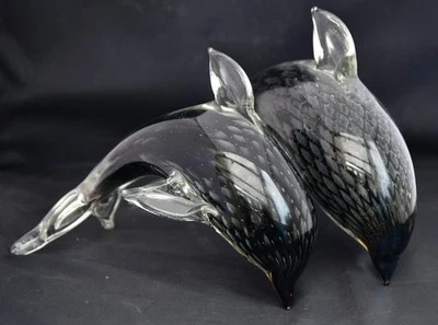 Pair of FM Konstglas fumato Dolphins Marcolin Brothers - Image 1 of 4