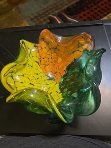 Murano Kunst Glas Schale Herbstfarben Vintage 7x7x3 - Bild 1 von 10
