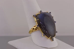 Anillo de oro de plata esterlina labradorita amatista 925 talla: 10 - Imagen 1 de 8