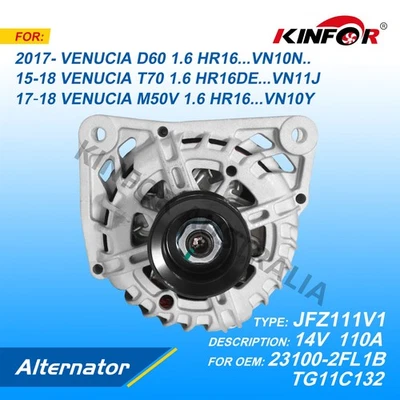 Fred Alternator Fits Nissan VENUCIA 17D60 1.6L 17M50V T70  23100-2FL1B-KINFOR JR - Image 1 of 3
