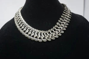 Vintage silberfarbene schwere Kettenhemd Kette Glieder Halskette Blatt klobig Gothic 19 Zoll - Bild 1 von 6