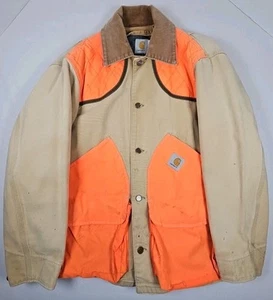 VTG Carhartt Hunting Jacket CB1250 Orange Blaze Blanket Lined Duck Canvas USA - Picture 1 of 22