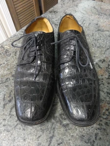 Scarpe eleganti stringate uomo DiStefano nere in vero coccodrillo 11 fatte a mano in Italia - Foto 1 di 8