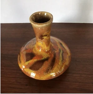 Orange Brown Drip Glaze Vase Narrow Neck California original MCM Vintage - Picture 1 of 17