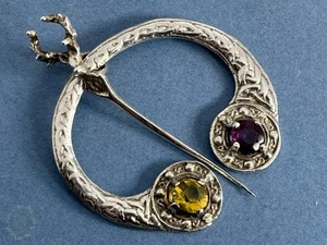 ANTIQUE EDWARDIAN SCOTTISH SOLID SILVER CELTIC PENANNULAR BROOCH - Picture 1 of 10