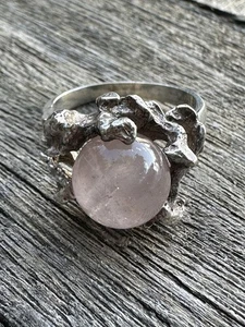 N.E From Vintage  Denmark 925S Sterling Silver Modernist Ring Rose quartz 1365 - Picture 1 of 10