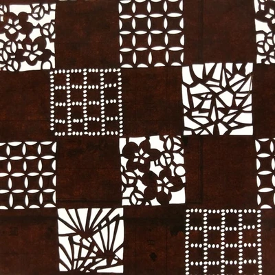 Antigua plantilla kimono de papel japonés Ise Katagami Shochikubai ciruela cuadrada A730 Foto 1 de 4