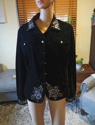 Chaqueta Christine Alexander Botón Terciopelo Negro Adornada Talla XL Foto 1 de 4