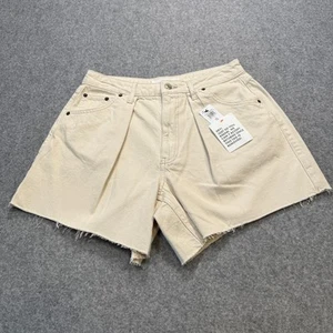 Women's Top Shop Cream Pleated Denim Cut-Off Shorts Size 8 NEW - Picture 1 of 6