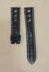 Watch Band Chopard Black Band Wristwatch cousu main holed authentic leather 21mm - Picture 1 of 7