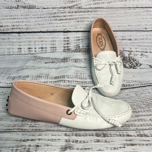 TOD’S Mocassini Tod's in pelle rosa bianca taglia 37 mocassino driver designer taglia US 7