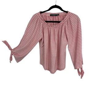 Top Lauren Ralph Lauren Hombro Descubierto Talla Grande Rojo Rayas Algodón Mangas Acampanadas - Imagen 1 de 10