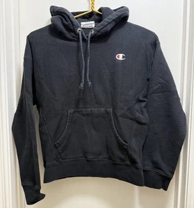 Champion Hoodie Mens Small Black Reverse Weave Pullover Sweatshirt Logo Athletic - Picture 1 of 6