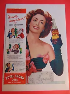 1944 ROYAL CROWN COLA Joan Crawford says It Tastes Best! photo art print ad - Picture 1 of 1
