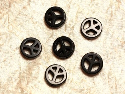 HOMEMADE 10pc - Perles Pierre Turquoise synthèse Rond Rondelle Cercle Peace and Love 15mm