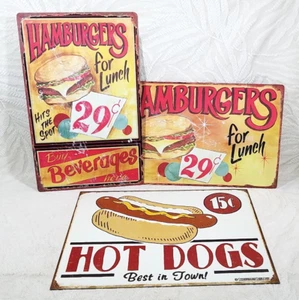 LETREROS METÁLICOS VINTAGE PARA HAMBURGUESAS Y PERRITOS CALIENTES DECORACIÓN RETRO COCINA/COMEDOR - Imagen 1 de 16