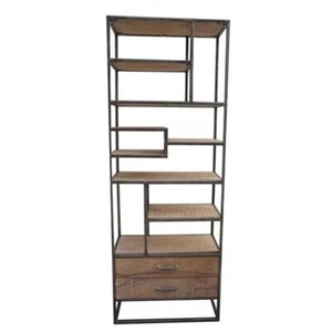 Warren Industrial Slim Iron Bookcase Display Cabinet W/ 2-Drawers - Picture 1 of 10
