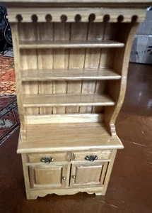 Dollhouse Kitchen Hutch Cabinet with Shelves Light Oak Finish 1:12 Scale - Picture 1 of 1