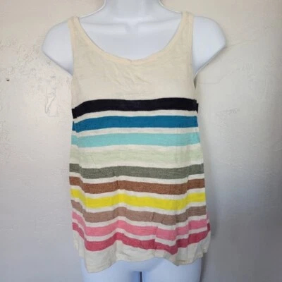 Camiseta sin mangas Quiksilver XS/S beige rayas coloridas verano primavera liviana guaze Foto 1 de 4