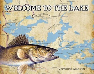 Walleye Fishing Vermilion Lake Minnesota Map Art Print Welcome Cabin Resort Gift - Picture 1 of 1