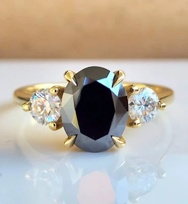 3Ct Oval Cut Lab Created Diamond Women's Engagement Ring 14k Yellow Gold Plated - Image 1 of 4