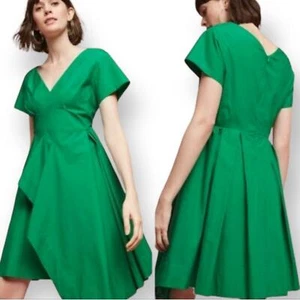 Maeve Anthropologie Seamed Poplin Emerald Green Origami Dress Pockets Size 2 - Picture 1 of 8