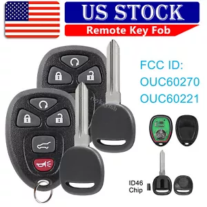 2 SET for GMC CHEVY KEYLESS ENTRY REMOTE KEY FOB OUC60270 OUC60221 / 5 BUTTON - Foto 1 di 10