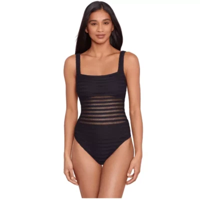 Traje de baño de una pieza Lauren Ralph Lauren para mujer negro liso ropa de playa 16 nuevo Foto 1 de 4