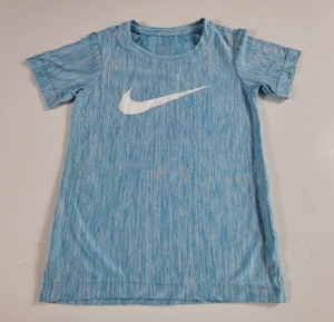 Nike Unisex Kids  T Shirt medium 5/6 dri fit short sleeve heathered blue check - Picture 1 of 5